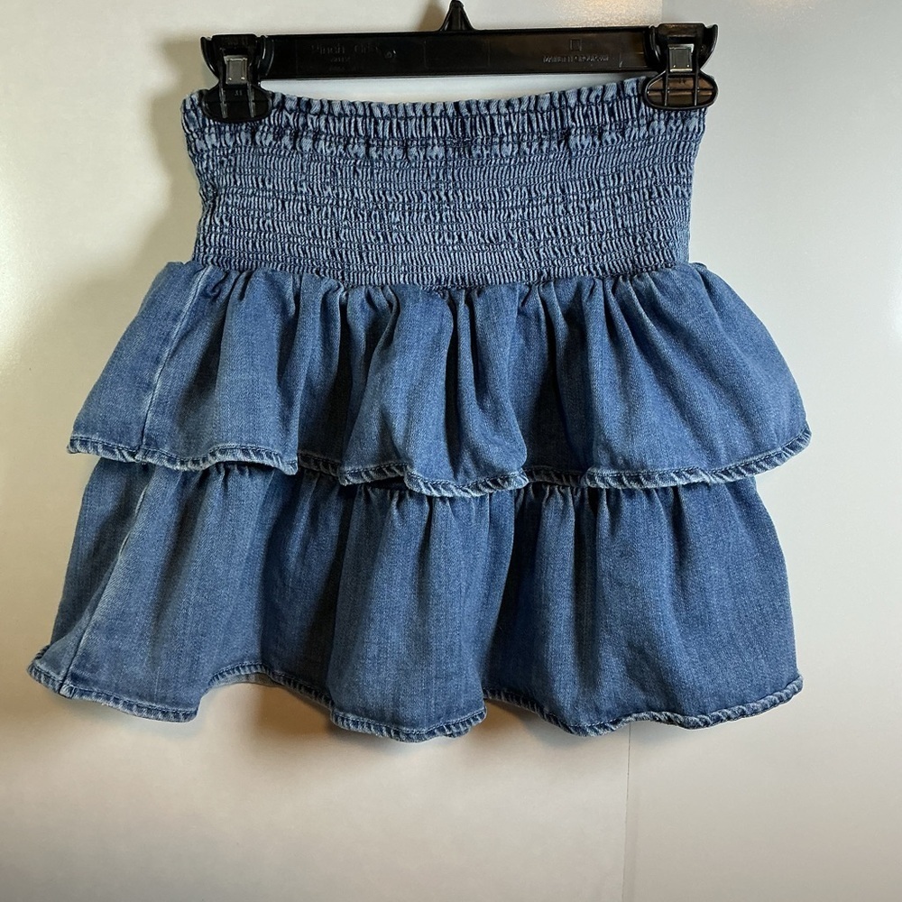 Aerie Blue Smocked Denim Skirt A0450 - Picture 4 of 4